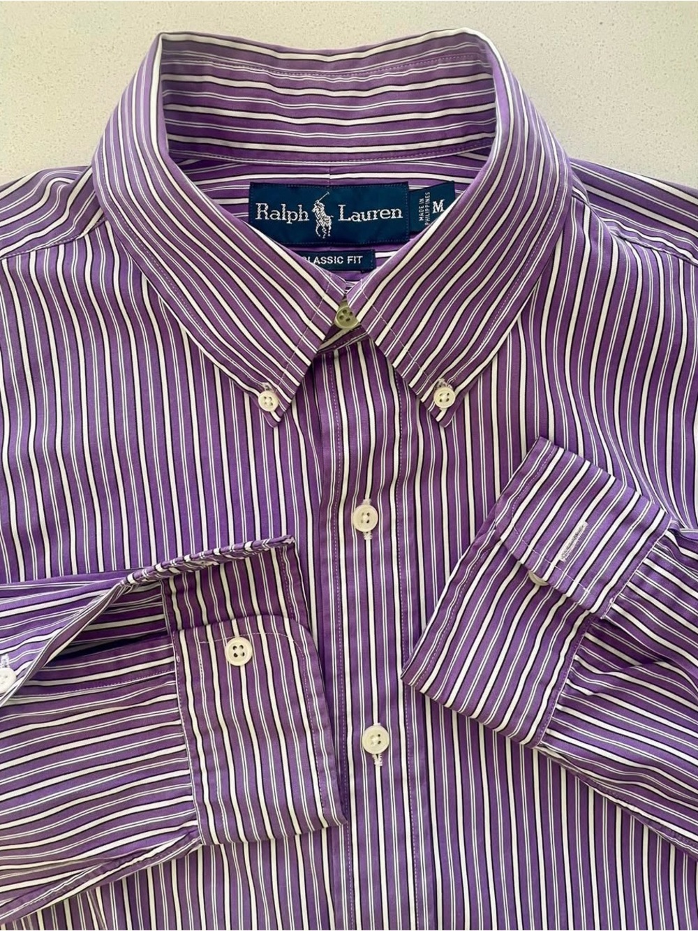 Ralph Lauren - all cotton striped button up shirt Size Medium